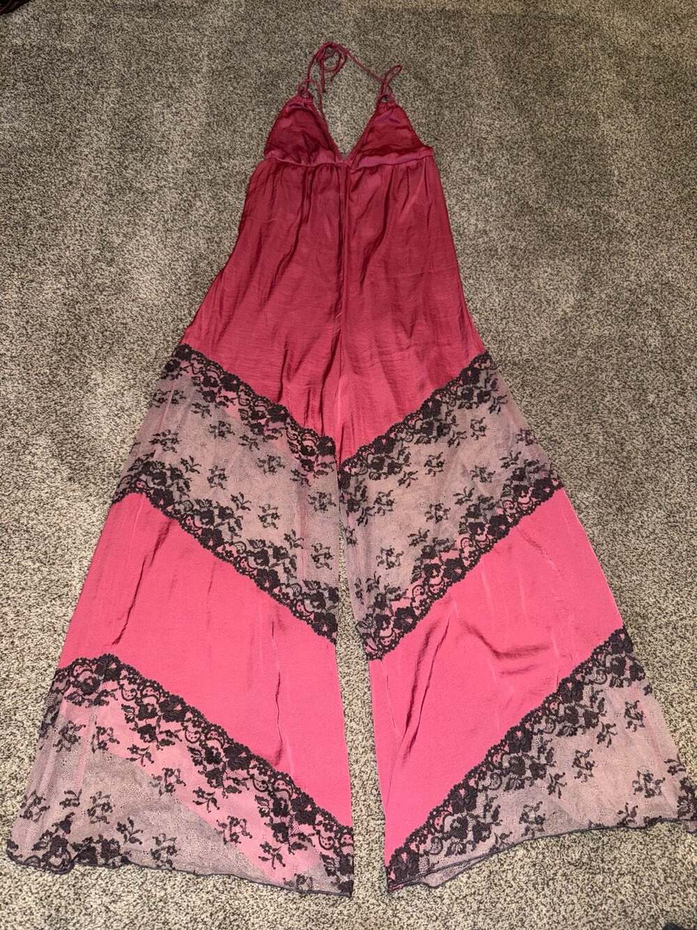 Free People Intimately Fuchsia Palm Beach Halter Jumpsuit with Lace Insets
